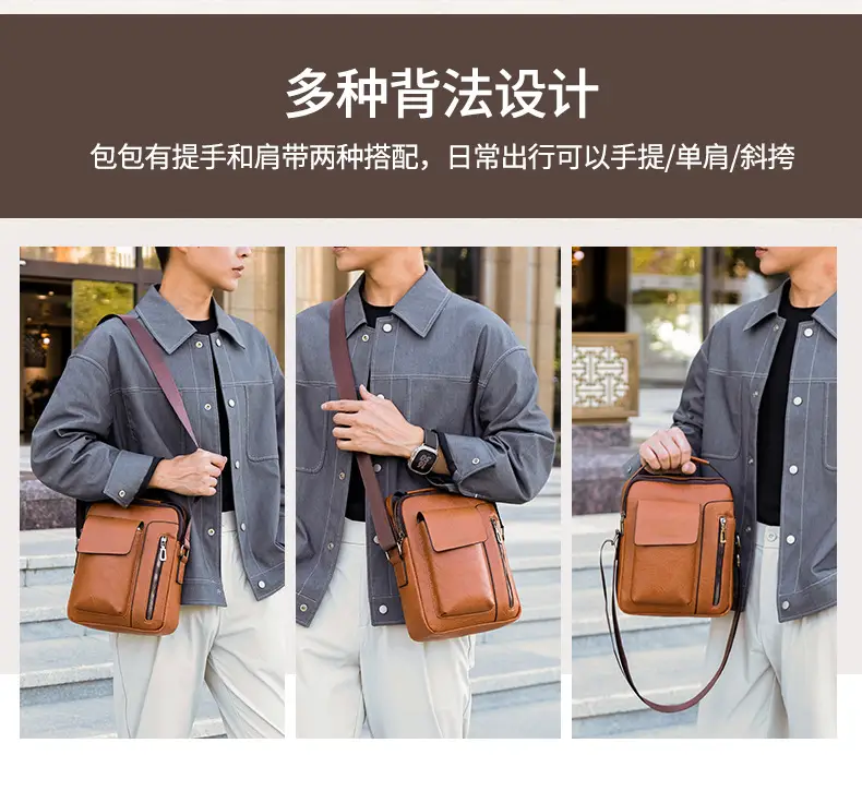 Men's Retro Leather Shoulder Crossbody Bag Black — feature 5