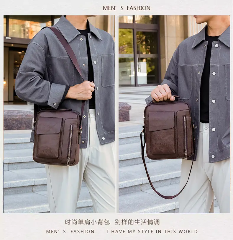 Men's Retro Leather Shoulder Crossbody Bag Black — feature 7