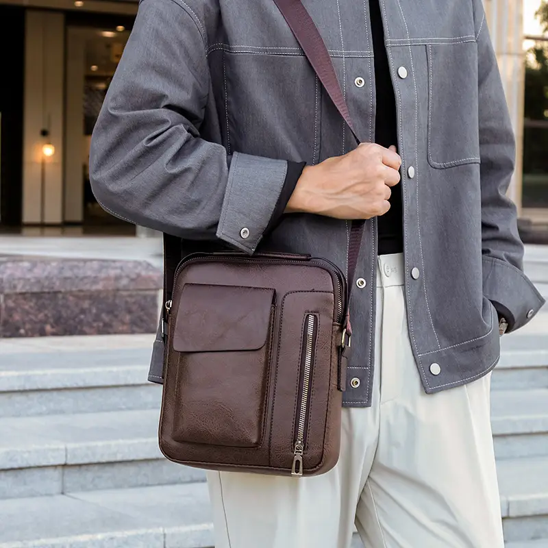 Men's Retro Leather Shoulder Crossbody Bag Black