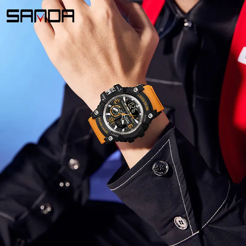 Sanda Men's Water Resistant Multifunctional Watch Orange Strap - Image 37
