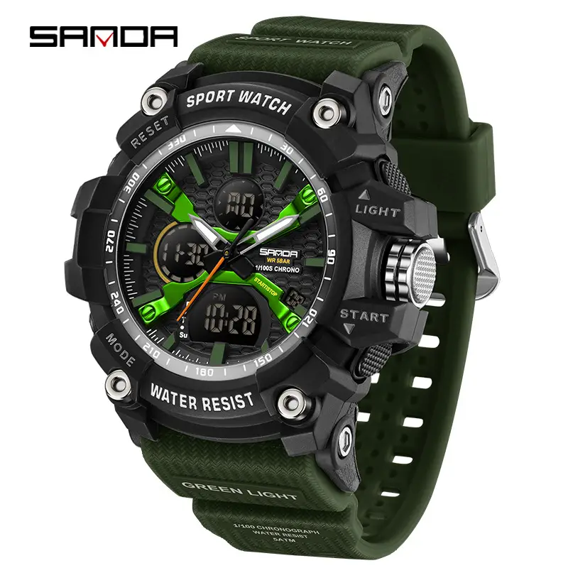 Sanda Men's Water Resistant Multifunctional Watch Orange Strap - Image 13