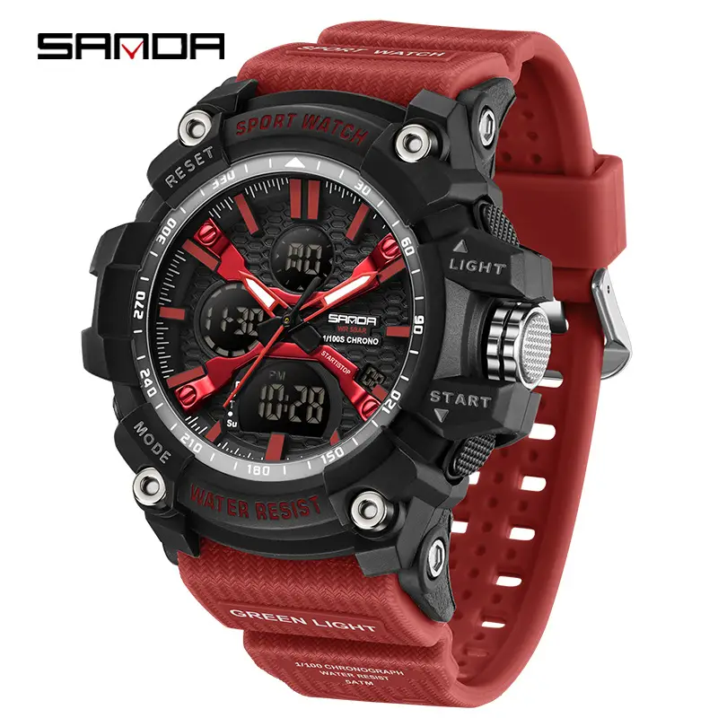 Sanda Men's Water Resistant Multifunctional Watch Orange Strap - Image 16