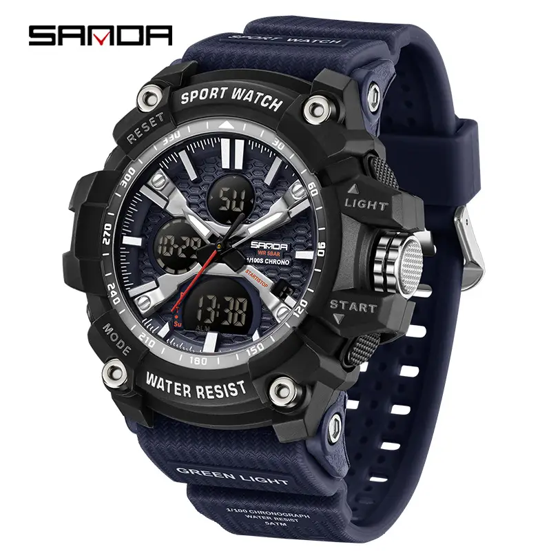 Sanda Men's Water Resistant Multifunctional Watch Orange Strap - Image 18