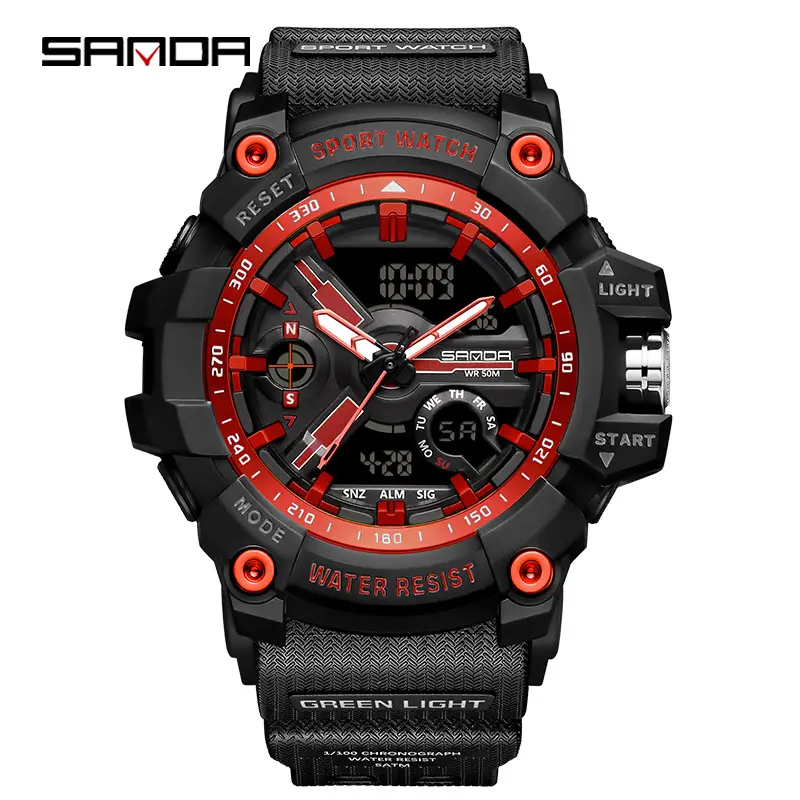 Sanda Men's Water Resistant Multifunctional Watch Orange Strap - Image 21