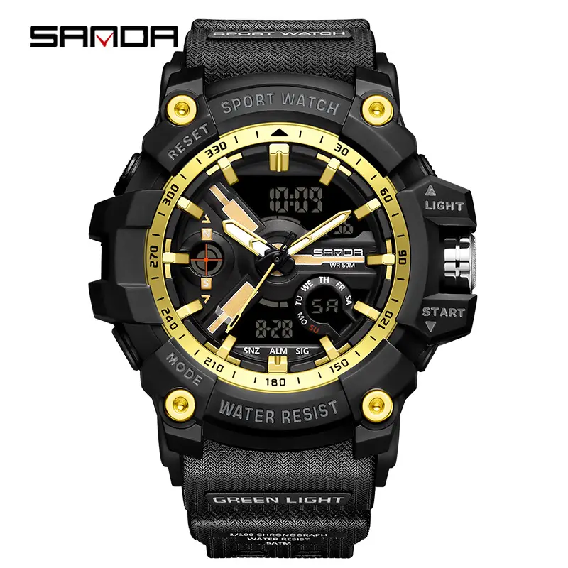 Sanda Men's Water Resistant Multifunctional Watch Orange Strap - Image 22