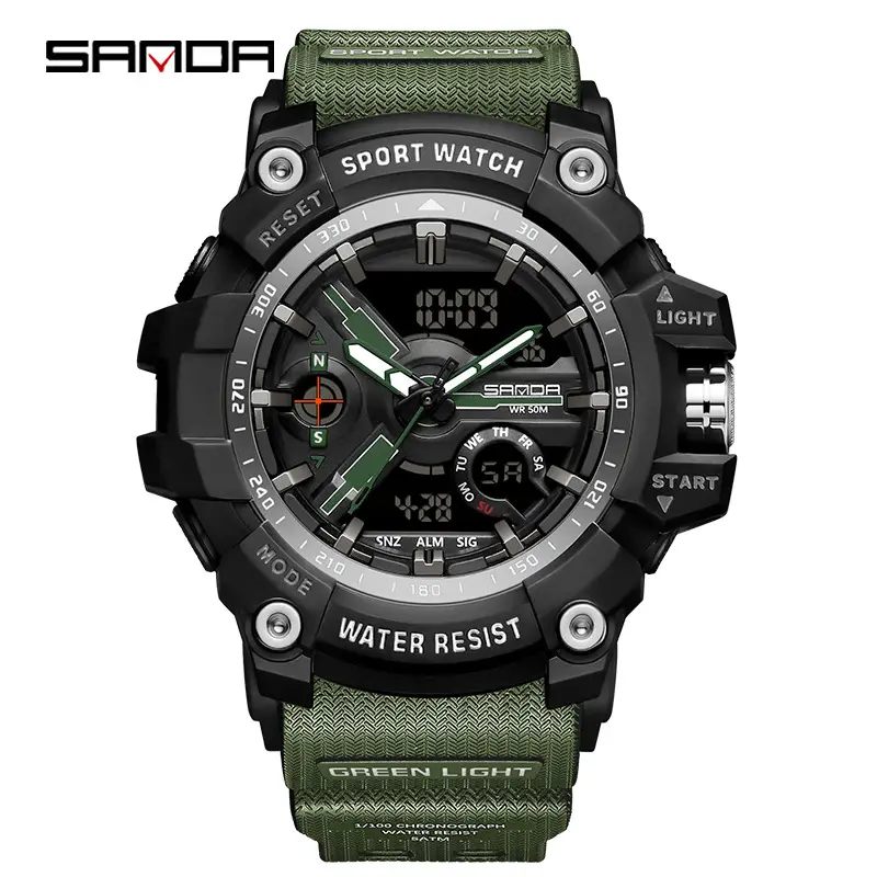 Sanda Men's Water Resistant Multifunctional Watch Orange Strap - Image 24