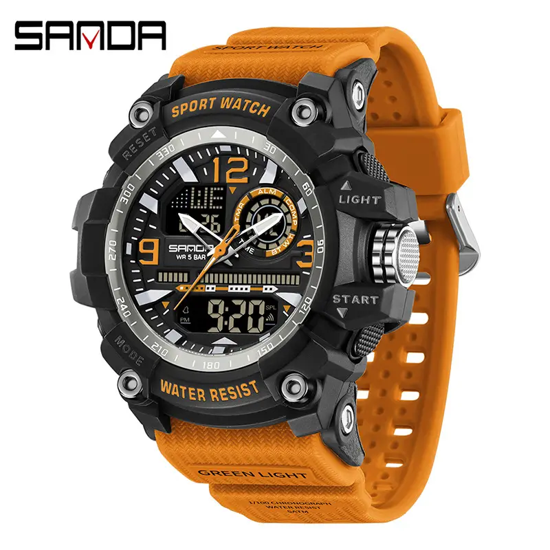 Sanda Men's Water Resistant Multifunctional Watch Orange Strap - Image 4