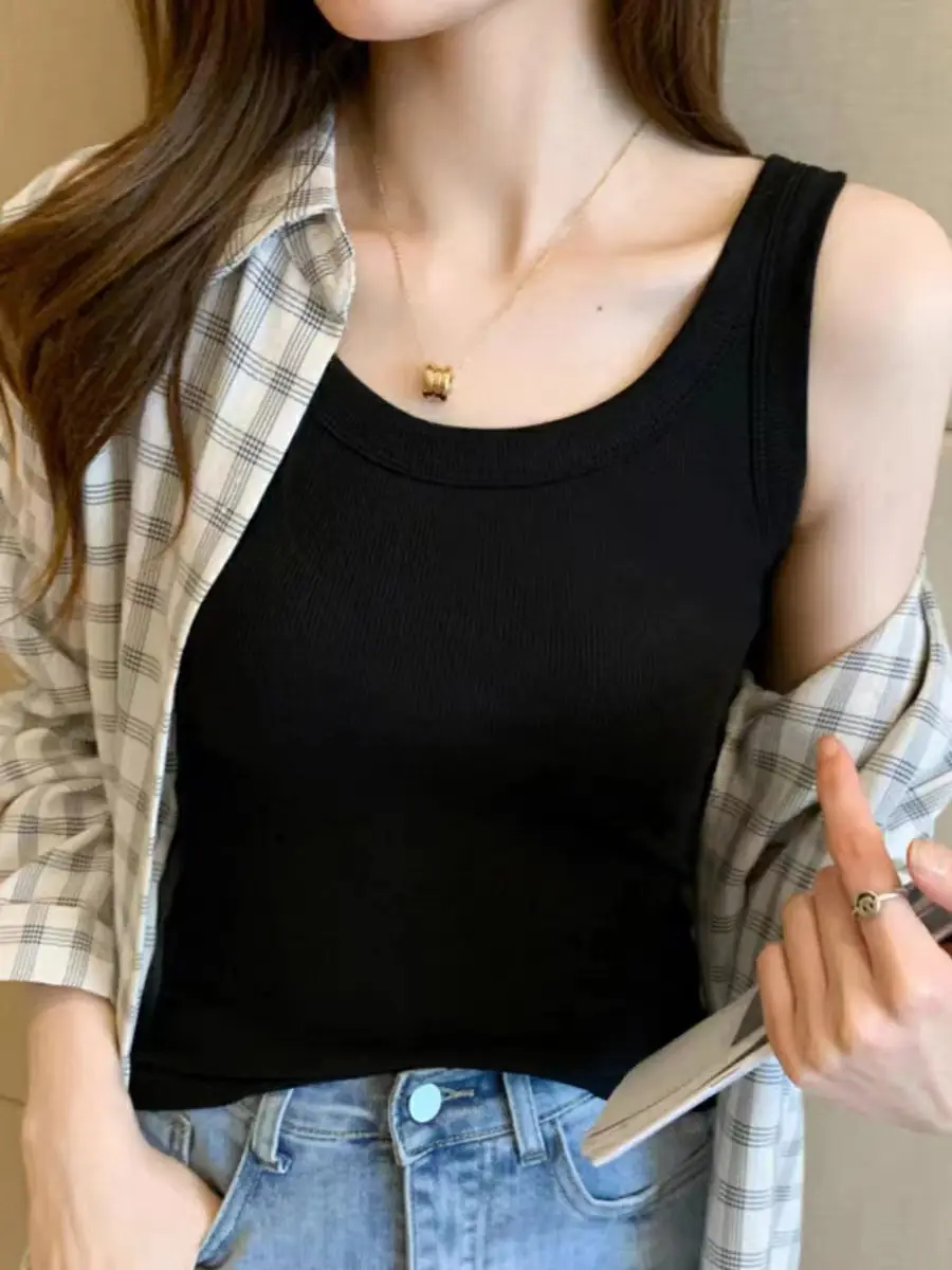 Pure Cotton Ribbed Women's Tank Top Wholesale, Suitable for Layering or Outerwear, Camisole Base Shirt, Women's Underwear, Summer Breathable Integrated Design — feature 19