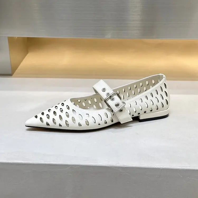 Pointed Hollow Buckle Mary Jane Shoes Women Spring Summer Flat - Image 3