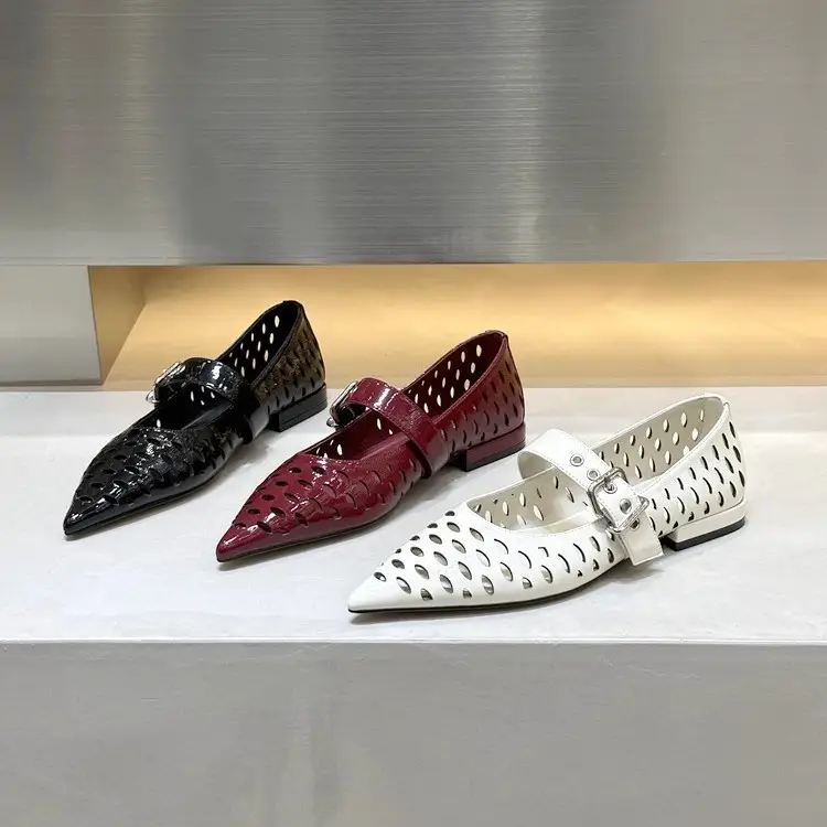 Pointed Hollow Buckle Mary Jane Shoes Women Spring Summer Flat - Image 5