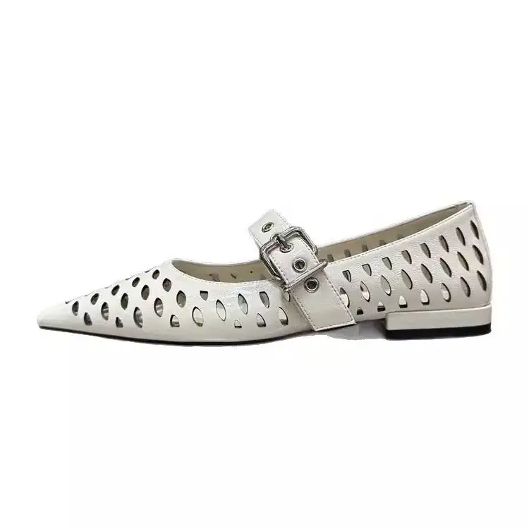 Pointed Hollow Buckle Mary Jane Shoes Women Spring Summer Flat - Image 6