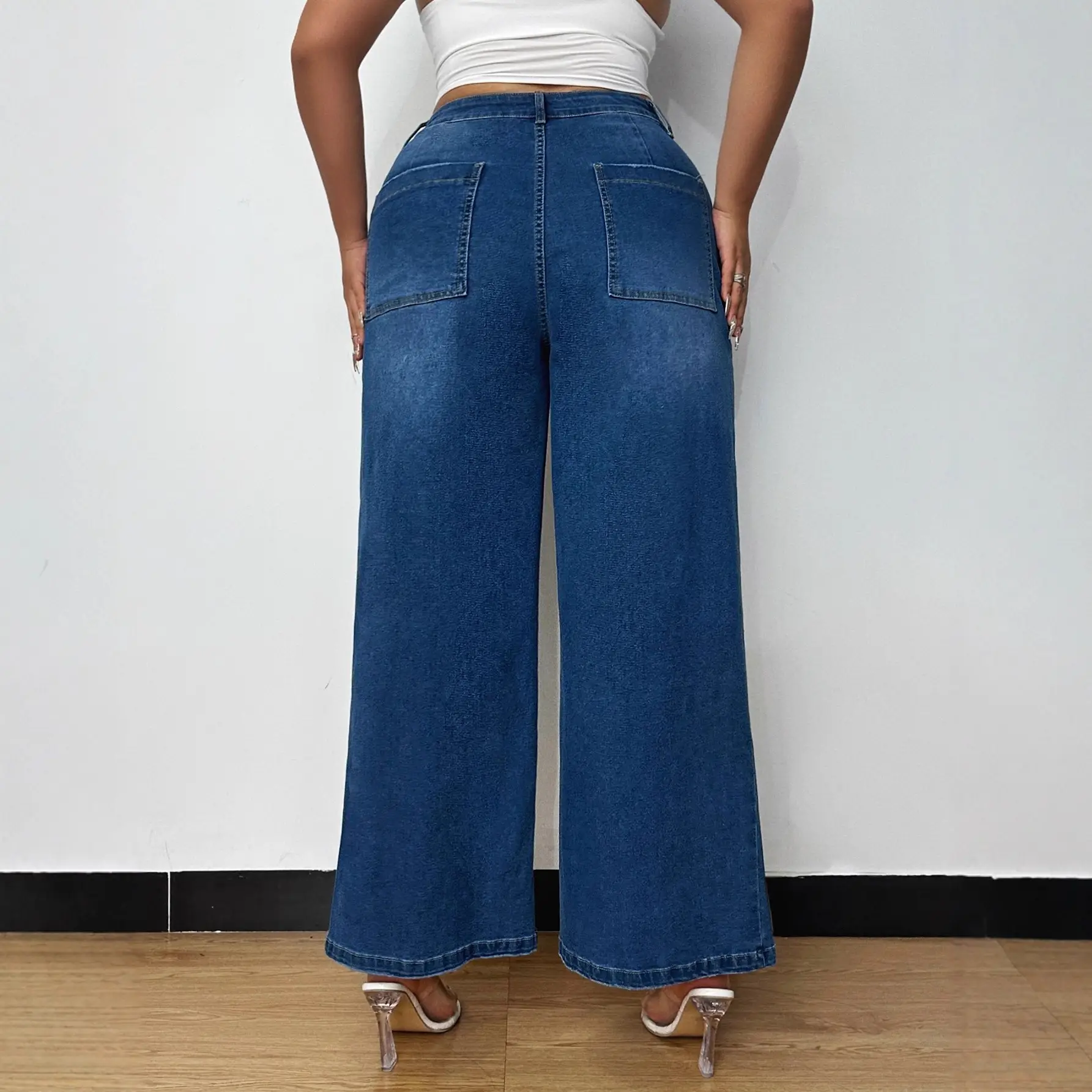 Dark Blue Wide Leg Culottes Jeans for Women New Spring