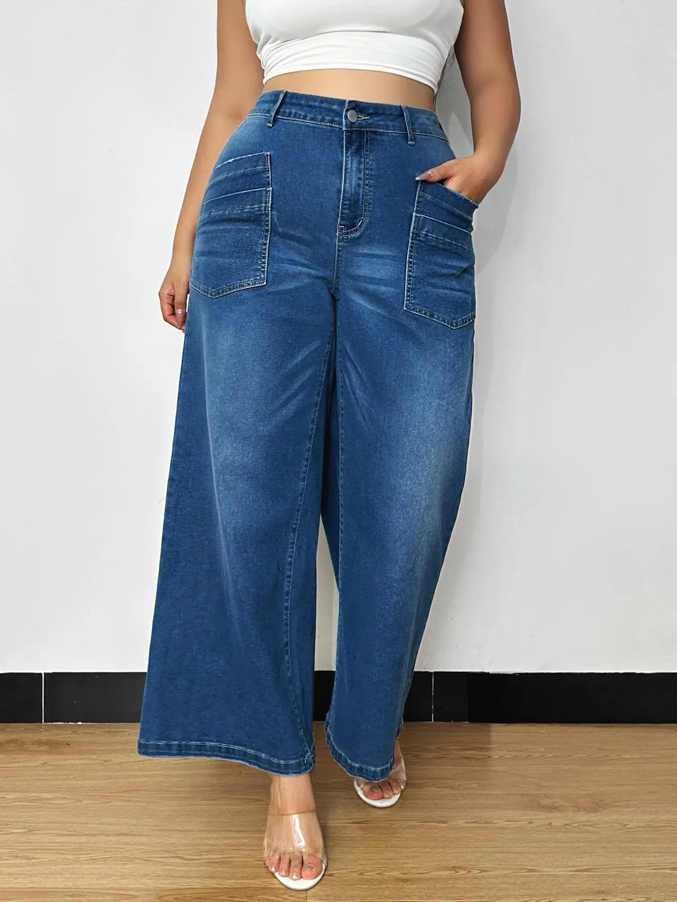 Dark Blue Wide Leg Culottes Jeans for Women New Spring — feature 3