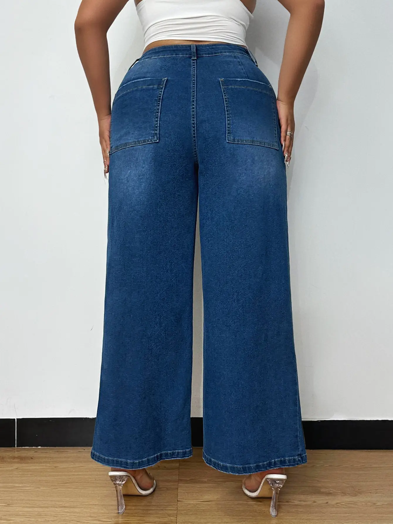 Dark Blue Wide Leg Culottes Jeans for Women New Spring — feature 5