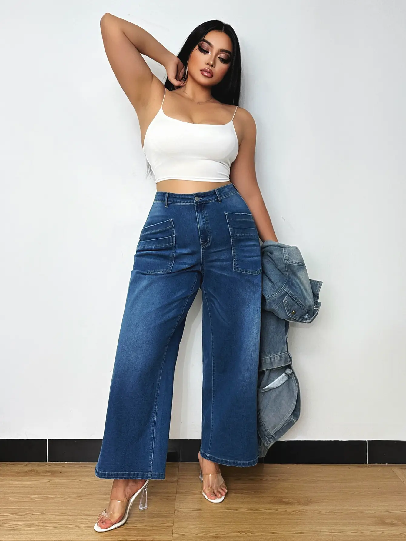 Dark Blue Wide Leg Culottes Jeans for Women New Spring — feature 6
