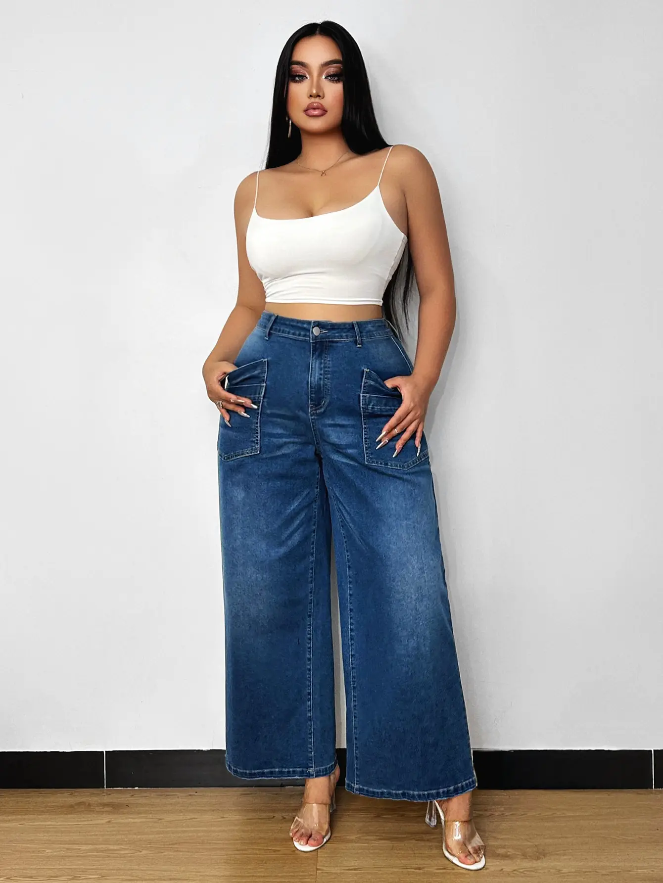 Dark Blue Wide Leg Culottes Jeans for Women New Spring — feature 8