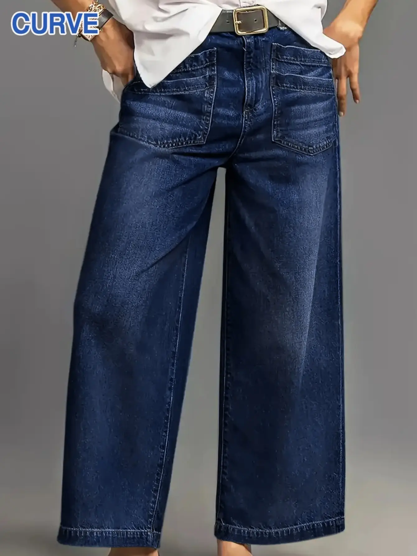 Dark Blue Wide Leg Culottes Jeans for Women New Spring