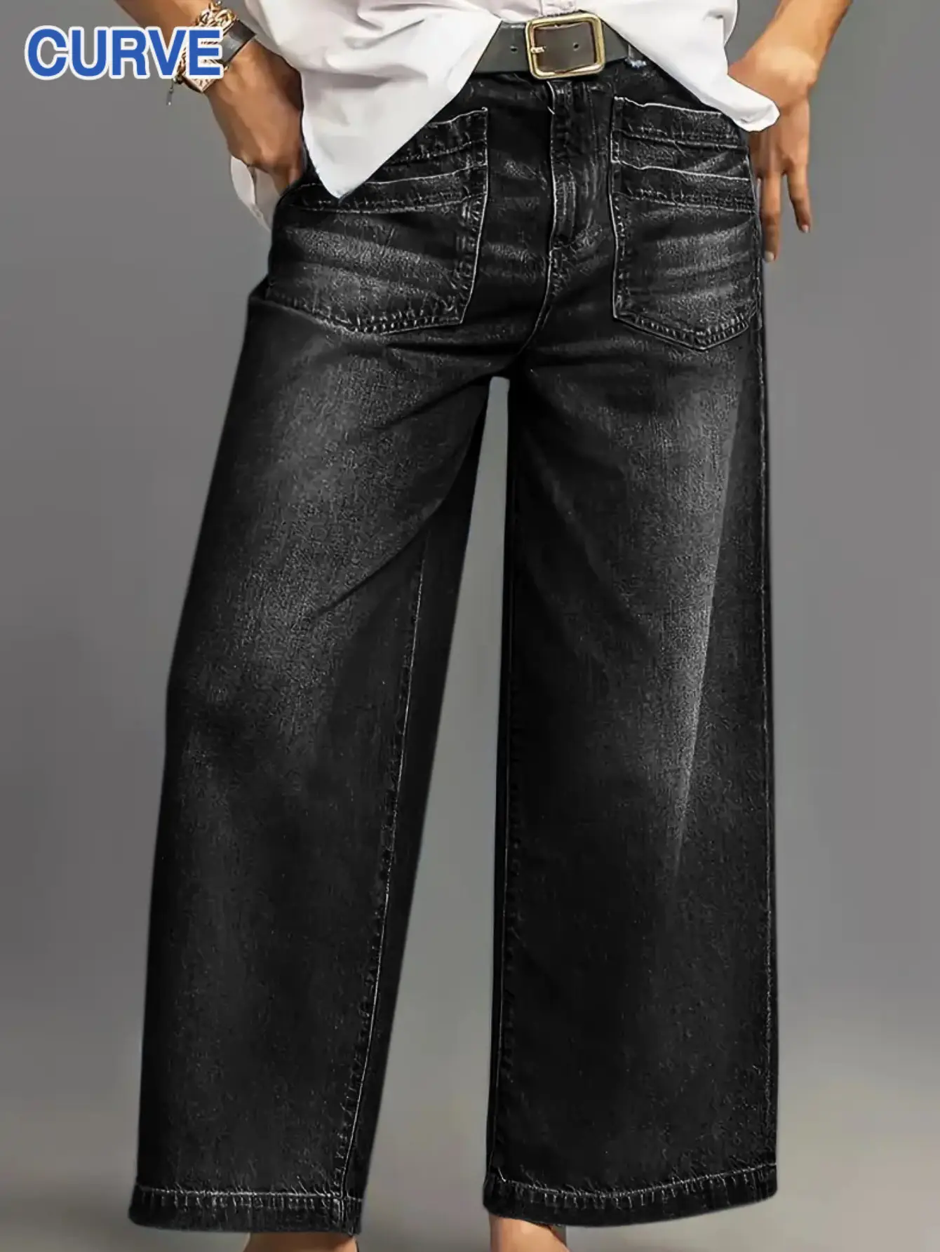 Dark Blue Wide Leg Culottes Jeans for Women New Spring
