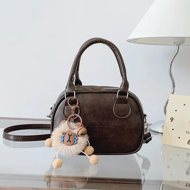 Brown Shell Handbag with Keychain for Women - Image 4