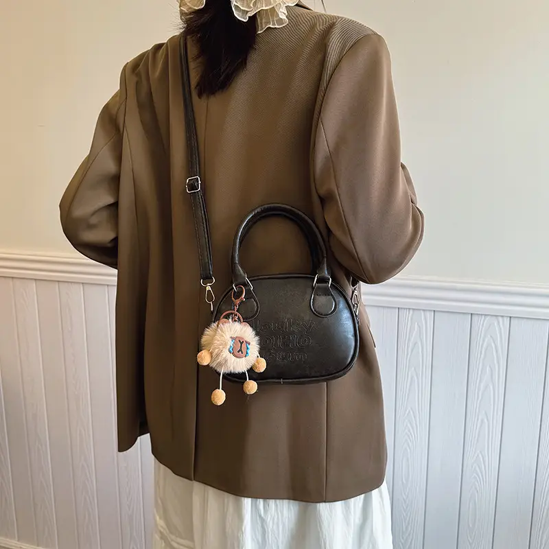 Brown Shell Handbag with Keychain for Women - Image 6