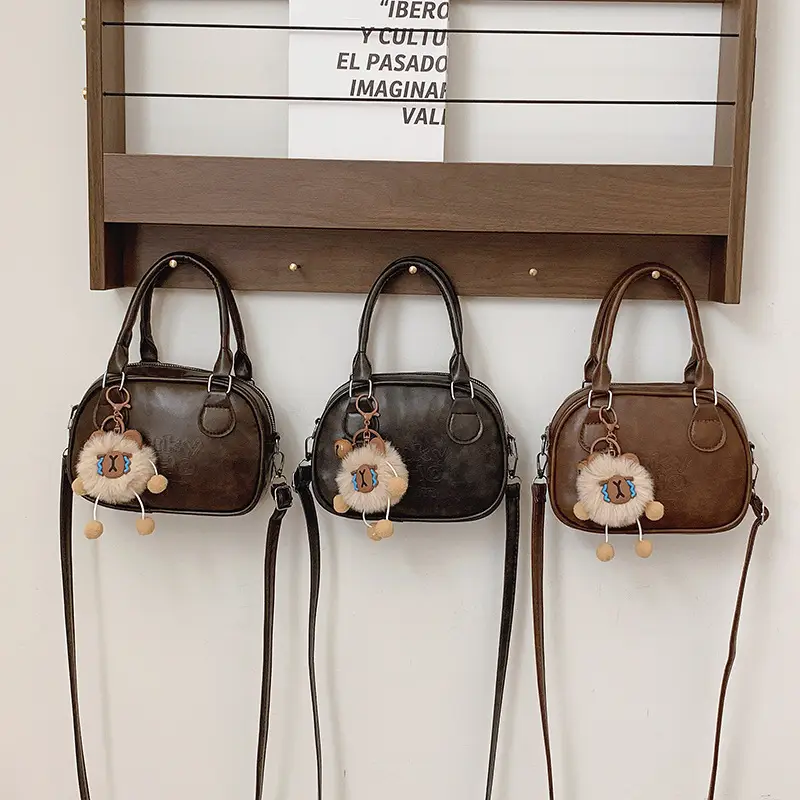 Brown Shell Handbag with Keychain for Women - Image 7