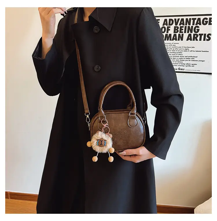 Brown Shell Handbag with Keychain for Women — feature 13