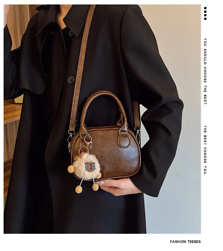 Brown Shell Handbag with Keychain for Women — feature 2