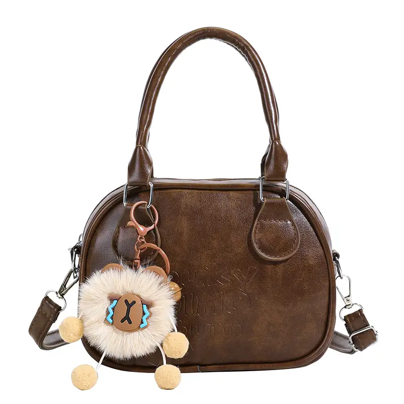 Brown Shell Handbag with Keychain for Women - Image 2