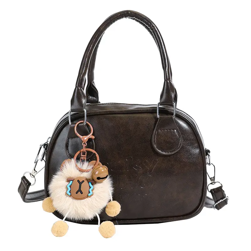 Brown Shell Handbag with Keychain for Women - Image 3