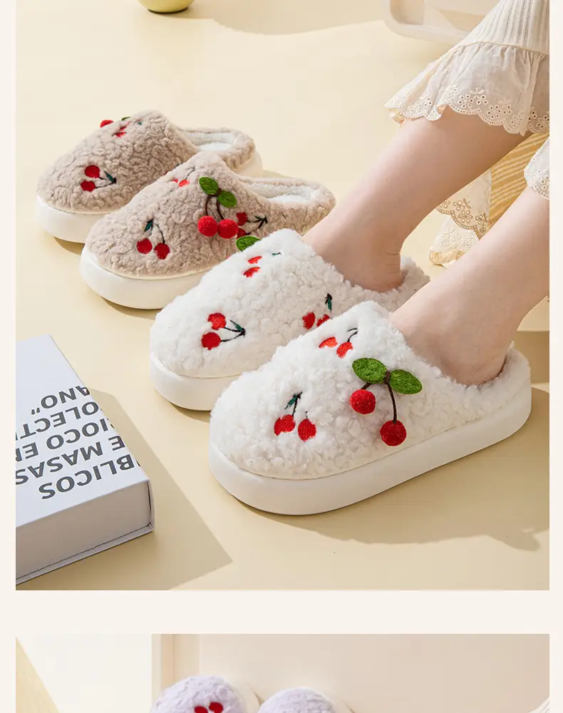 Thick-Soled Cherry Cotton Slippers for Women in Autumn and Winter Fleece-Lined, Ultra-Thick and Warm for Home Use, Student Slippers with Poop Feeling, Wholesale — feature 12