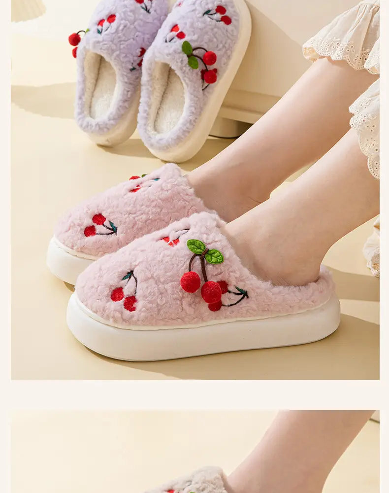 Thick-Soled Cherry Cotton Slippers for Women in Autumn and Winter Fleece-Lined, Ultra-Thick and Warm for Home Use, Student Slippers with Poop Feeling, Wholesale — feature 13