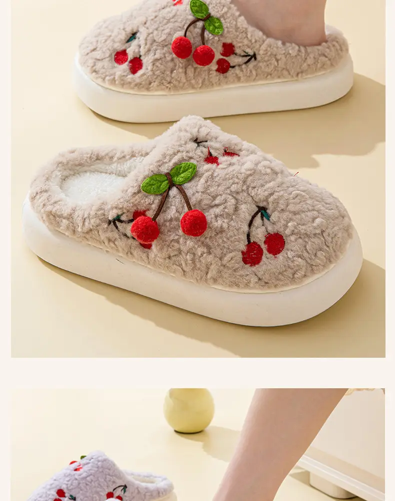 Thick-Soled Cherry Cotton Slippers for Women in Autumn and Winter Fleece-Lined, Ultra-Thick and Warm for Home Use, Student Slippers with Poop Feeling, Wholesale — feature 14