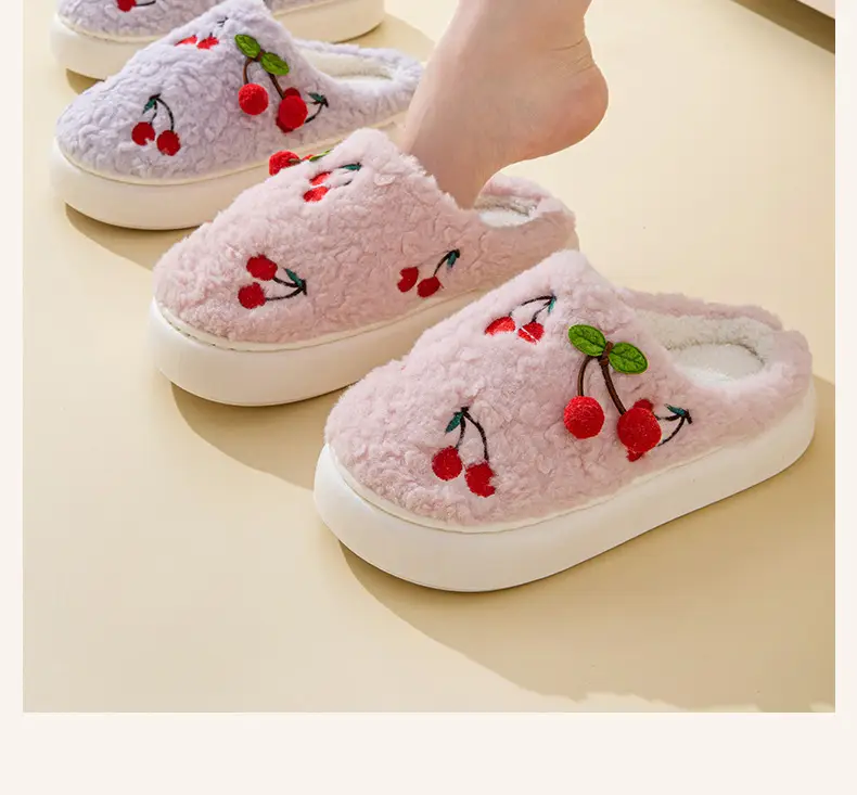 Thick-Soled Cherry Cotton Slippers for Women in Autumn and Winter Fleece-Lined, Ultra-Thick and Warm for Home Use, Student Slippers with Poop Feeling, Wholesale — feature 15