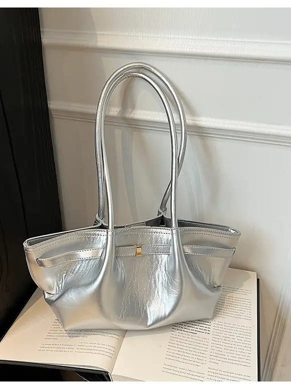 Silver Pleated Shoulder Bag for Women 2026 - Image 7