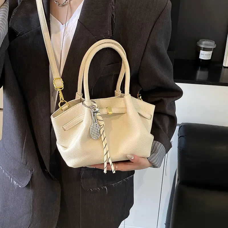 Women's Cream Pleated Crossbody Tote Bag 2025 - Image 5