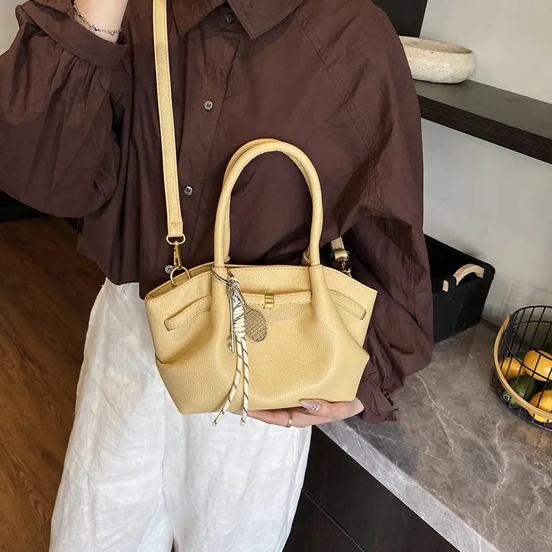 Women's Cream Pleated Crossbody Tote Bag 2025 - Image 6