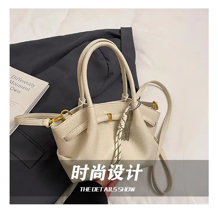 Women's Cream Pleated Crossbody Tote Bag 2025 — feature 9