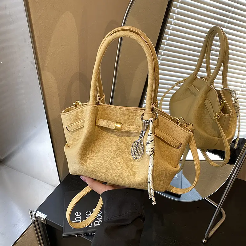 Women's Cream Pleated Crossbody Tote Bag 2025 - Image 2