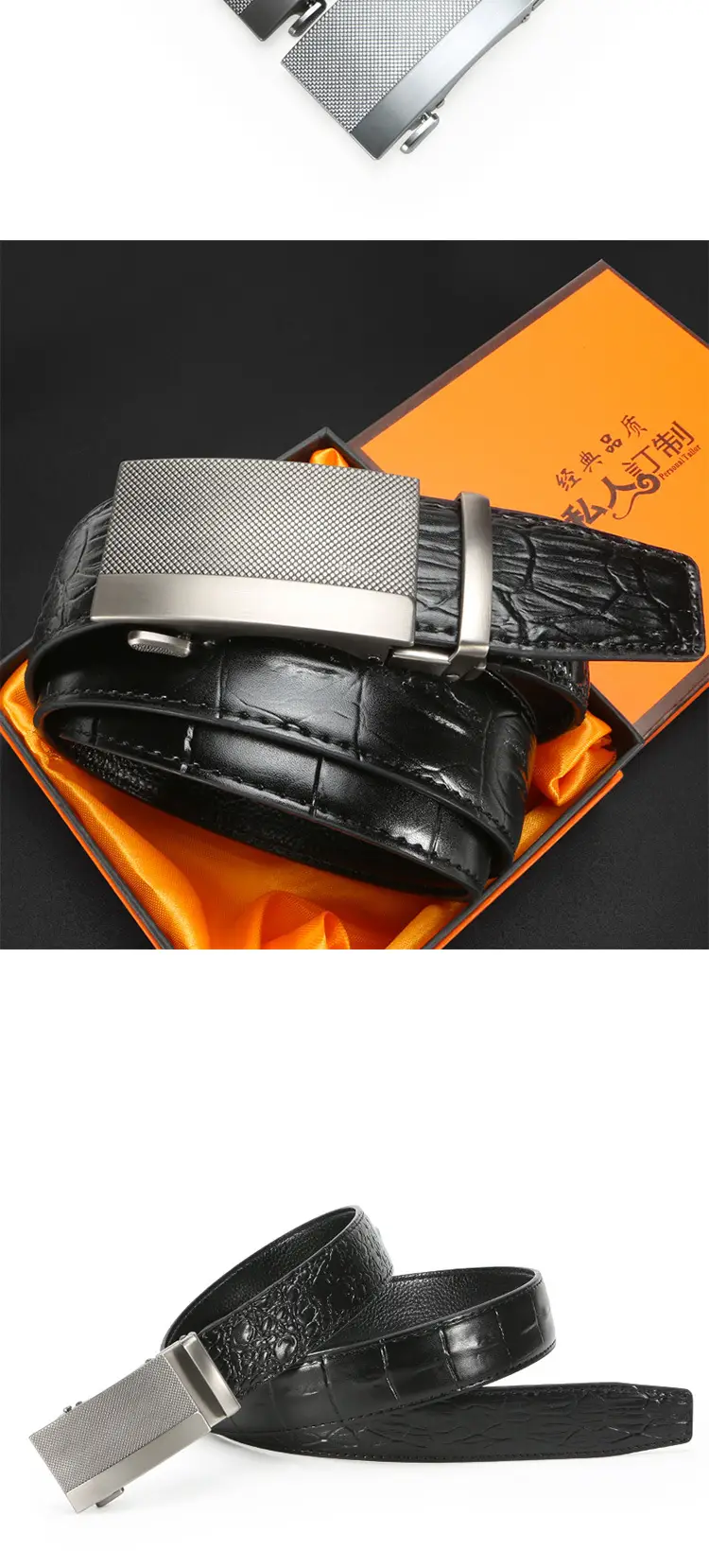 Men's Brown Crocodile Belt with Silver Buckle — feature 11