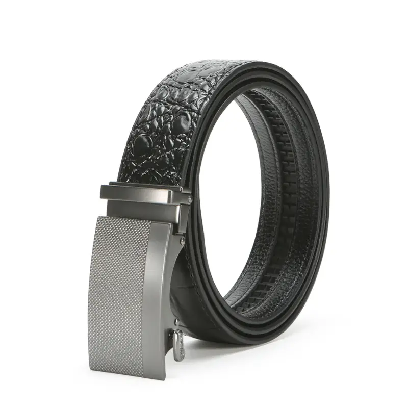 Men's Brown Crocodile Belt with Silver Buckle - Image 3