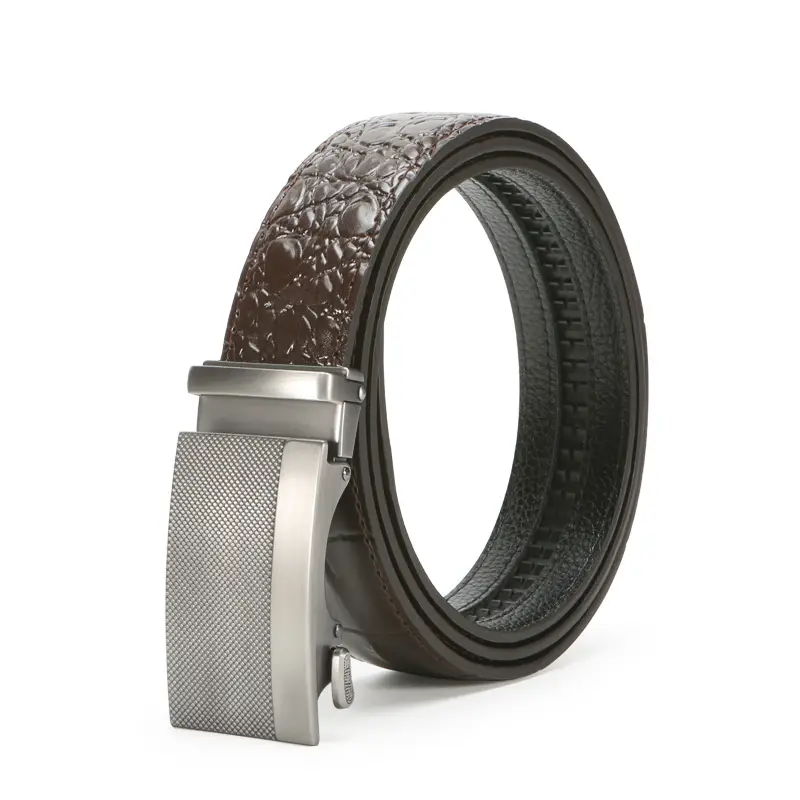 Men's Brown Crocodile Belt with Silver Buckle - Image 4