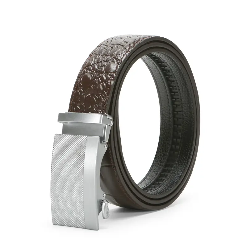 Men's Brown Crocodile Belt with Silver Buckle - Image 5