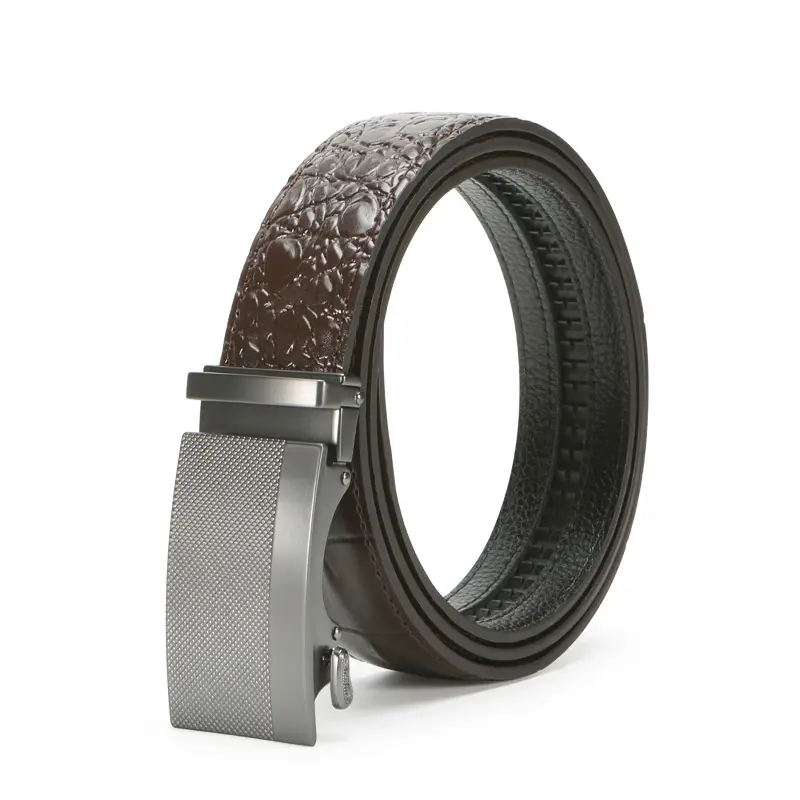Men's Brown Crocodile Belt with Silver Buckle - Image 6