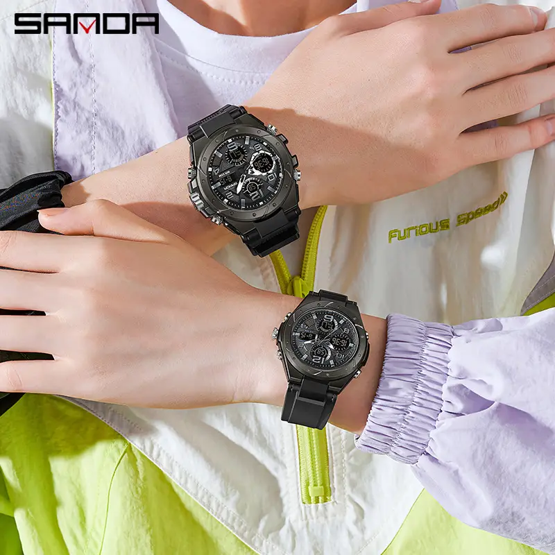 SANDA Large Digital Watch Black Silicone All-Match