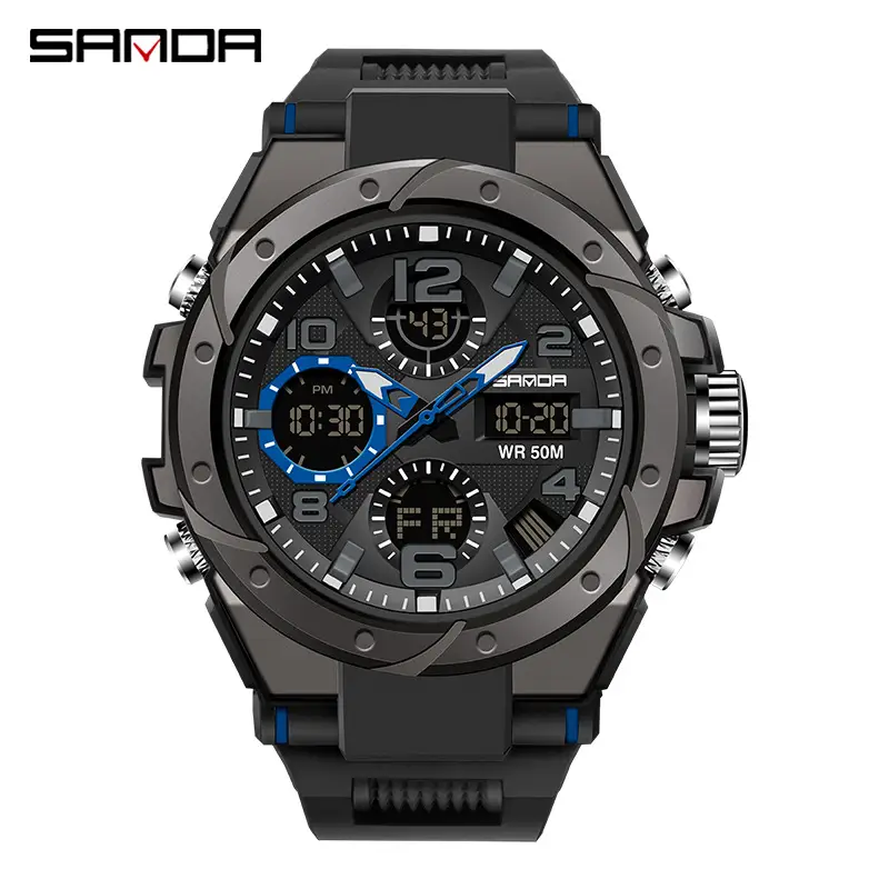 SANDA Large Digital Watch Black Silicone All-Match