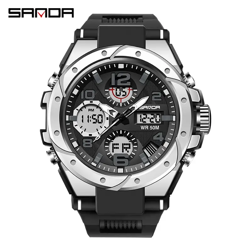SANDA Large Digital Watch Black Silicone All-Match