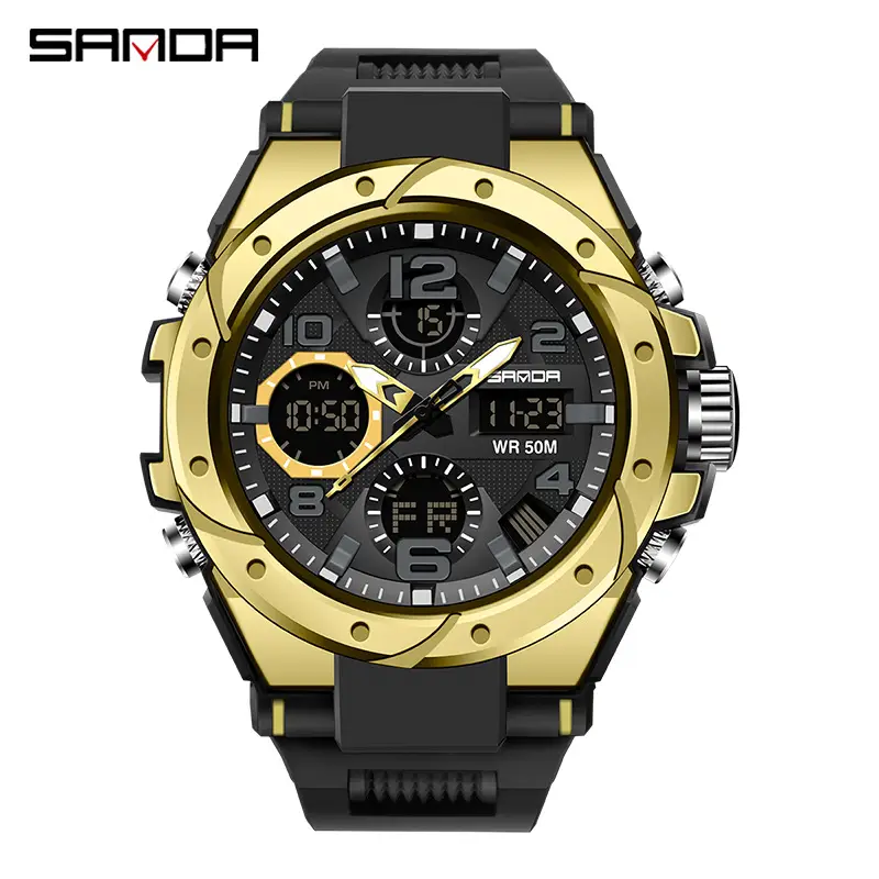 SANDA Large Digital Watch Black Silicone All-Match