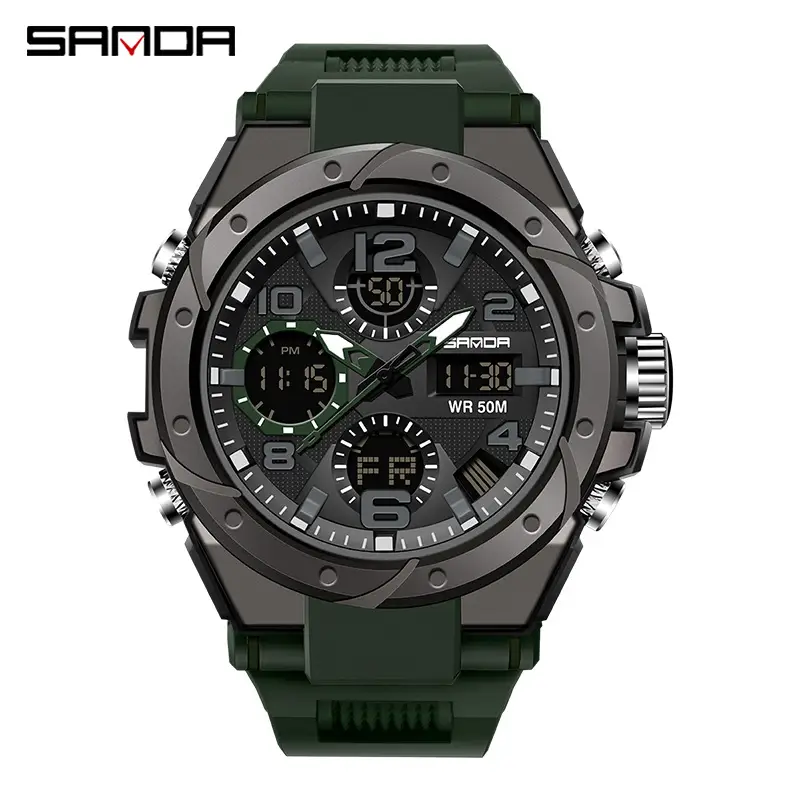 SANDA Large Digital Watch Black Silicone All-Match