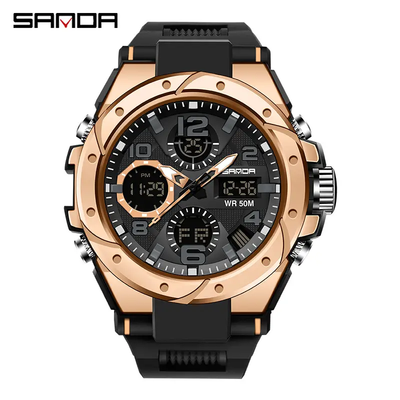 SANDA Large Digital Watch Black Silicone All-Match
