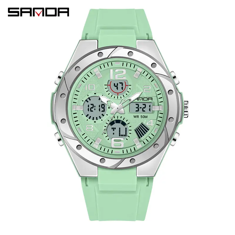 SANDA Large Digital Watch Black Silicone All-Match